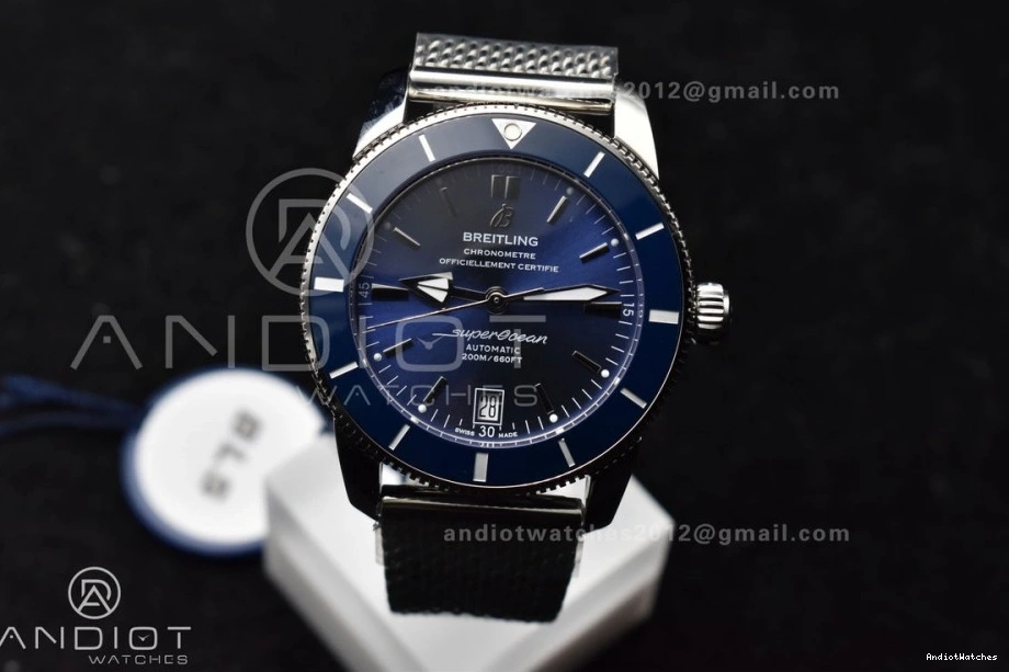 Dial 42mm SS Ceramic SS Blue Heritage Fashionable Bezel BLSF Mesh Bracelet 1169 Blue SuperOcean II on A 0402